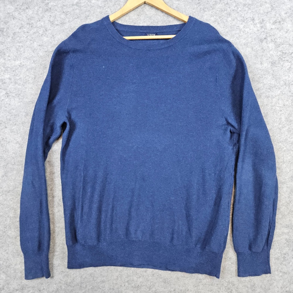 J Crew Men's Blue Crewneck Pullover Sweater Size L 100% Cotton Warm Cozy Winter